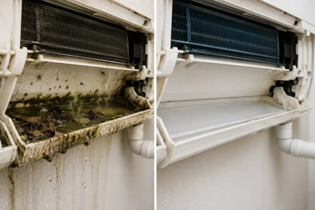 Cómo limpiar y poner a punto el aire acondicionado antes del verano: guía práctica para casa 3 La diferencia entre una bandeja recolectora de condensación limpia y una sucia marca el confort y la calidad de nuestro aire