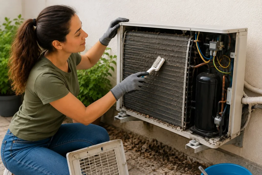 Cómo limpiar y poner a punto el aire acondicionado antes del verano: guía práctica para casa 4 limpieza unidad exterior Cómo limpiar y poner a punto el aire acondicionado antes del verano: guía práctica para casa